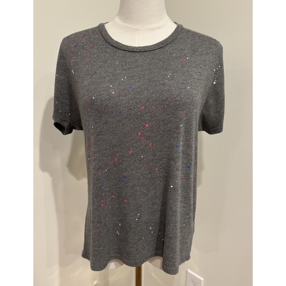 Michael Lauren Super Soft Gray Multicolor Paint Splatter T Shirt Women XS